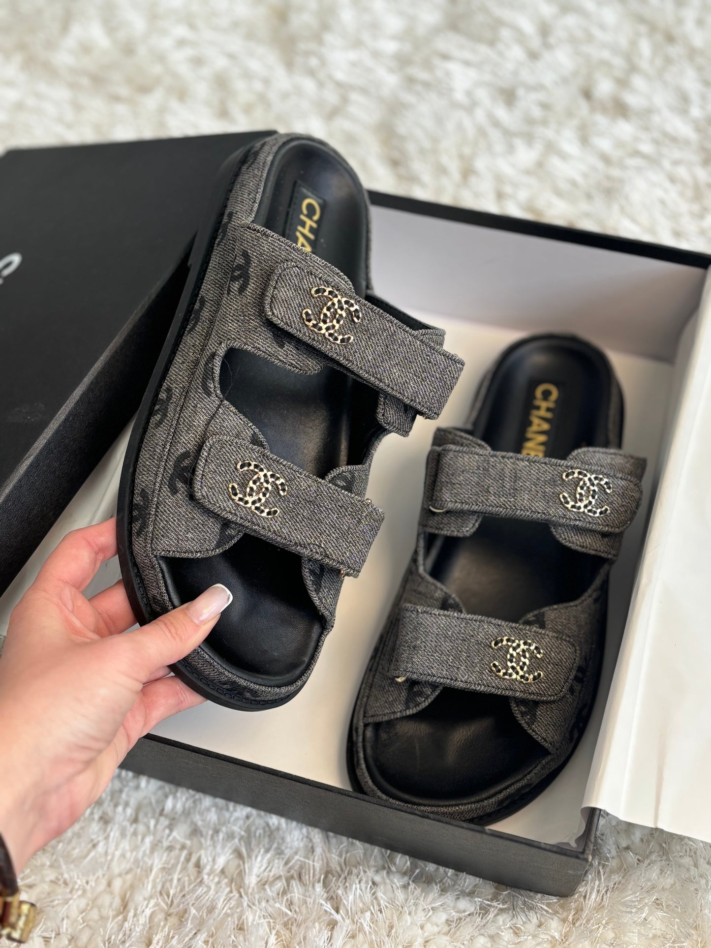 Grey denim sandals
