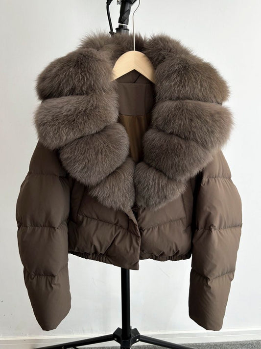 Chocolate fur cropped coat