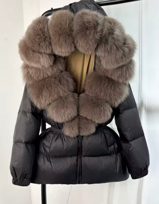 Black & brown fur coat