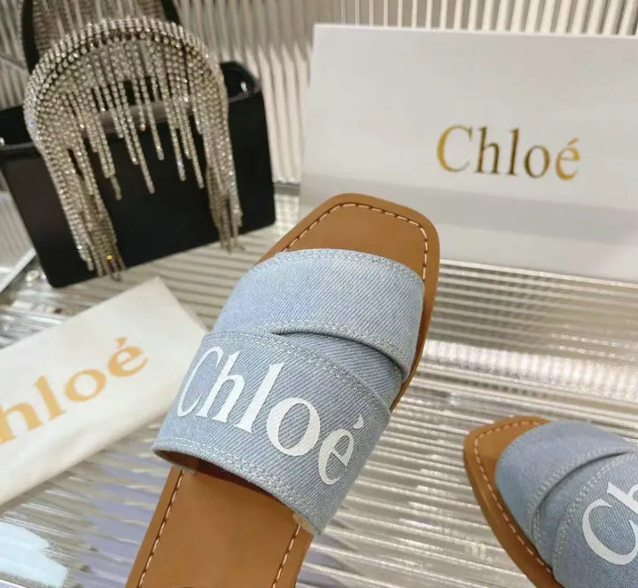 Woody Denim Mules