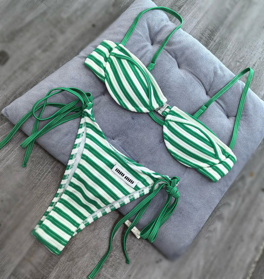 Green & white bikini