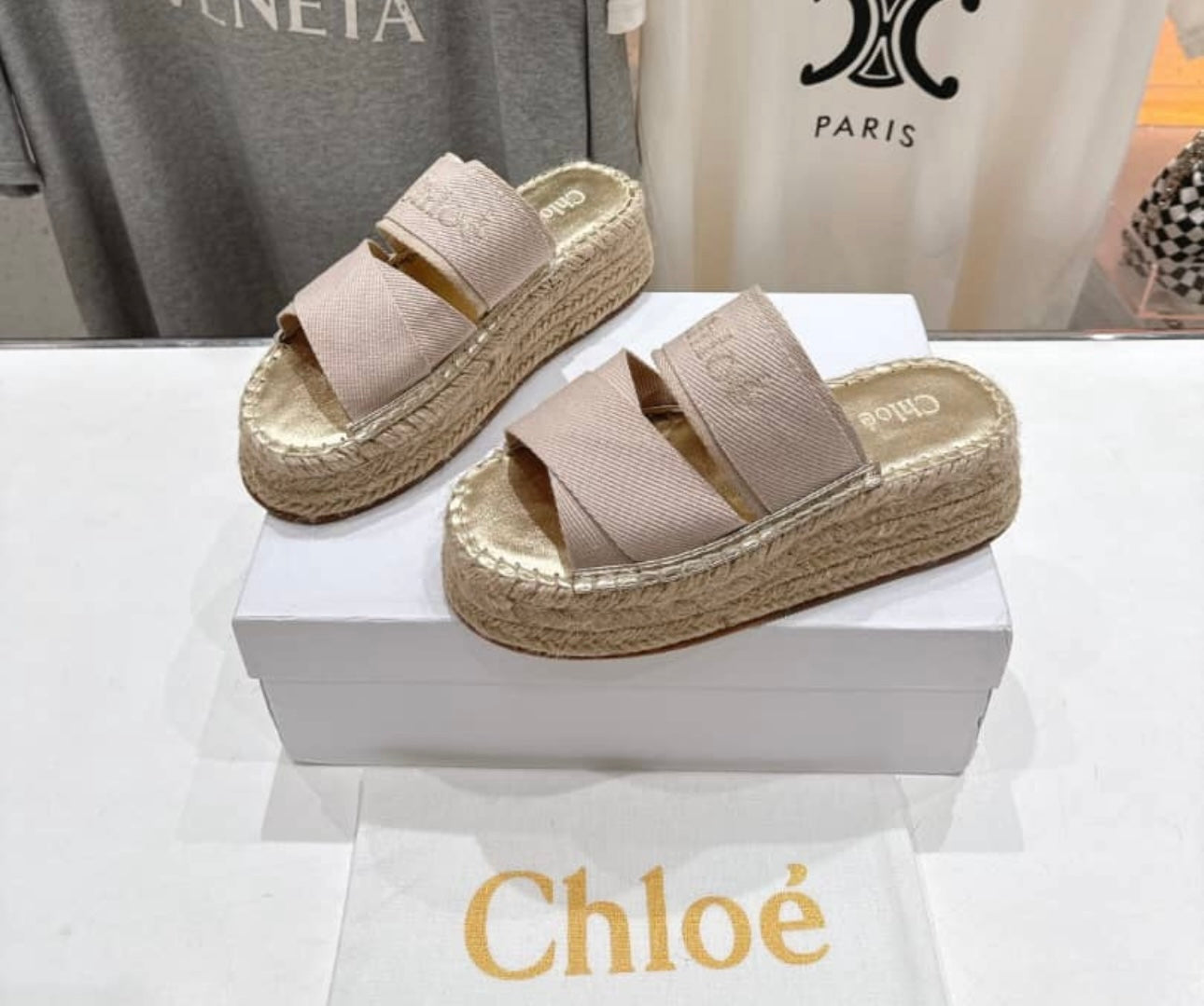 Beige platforms sandals