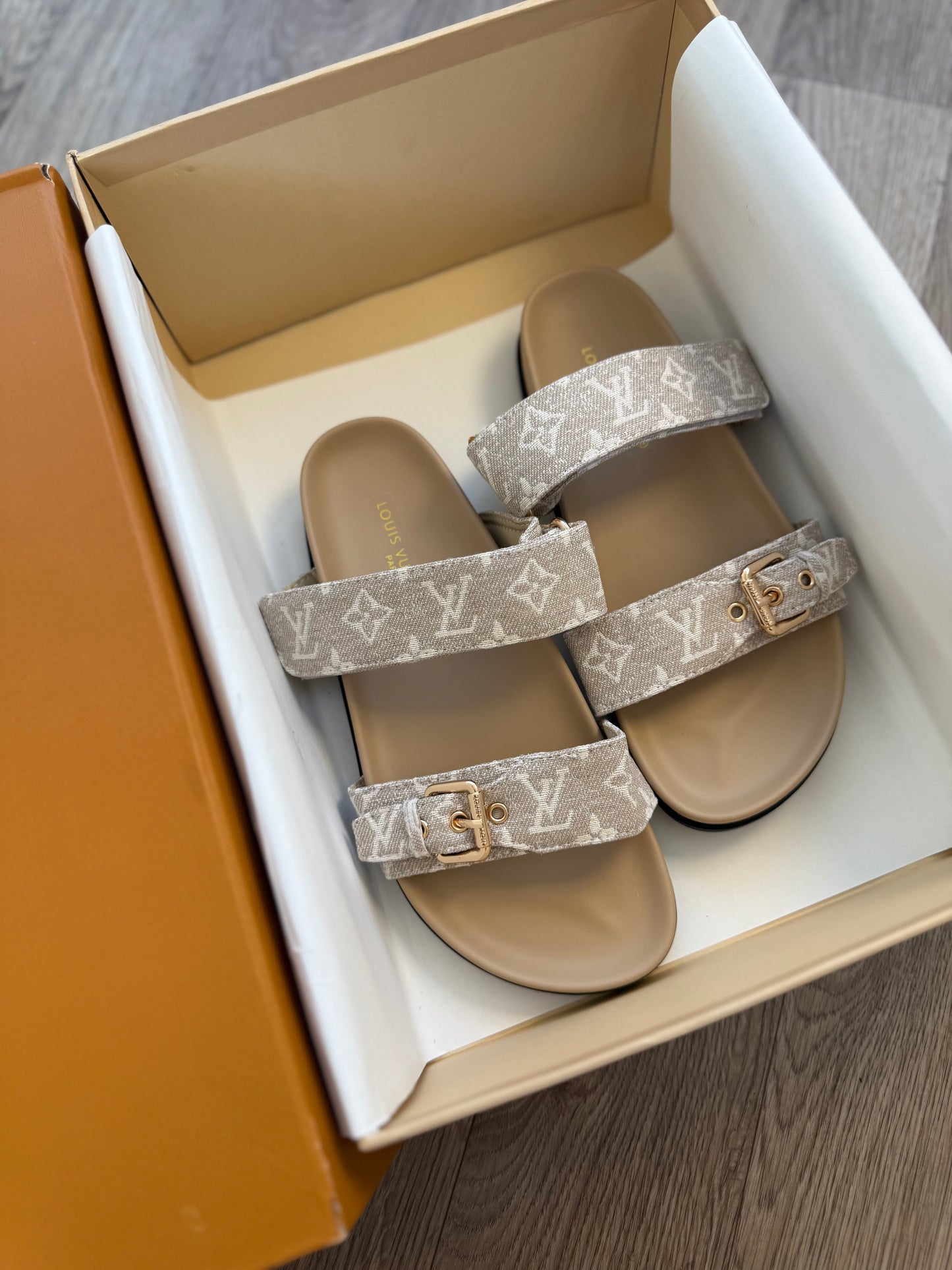 Beige denim sandals