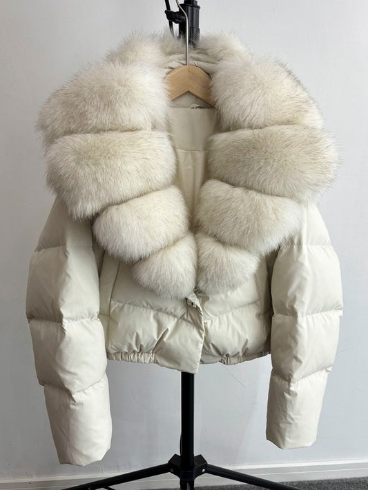 Cream fur cropped coat