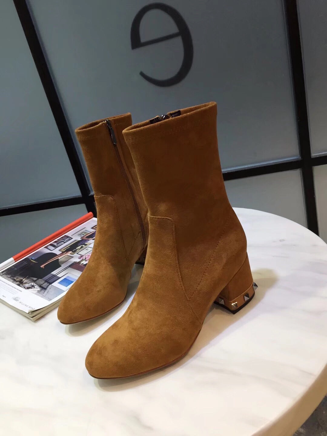 Rockstud Suede Ankle Boots