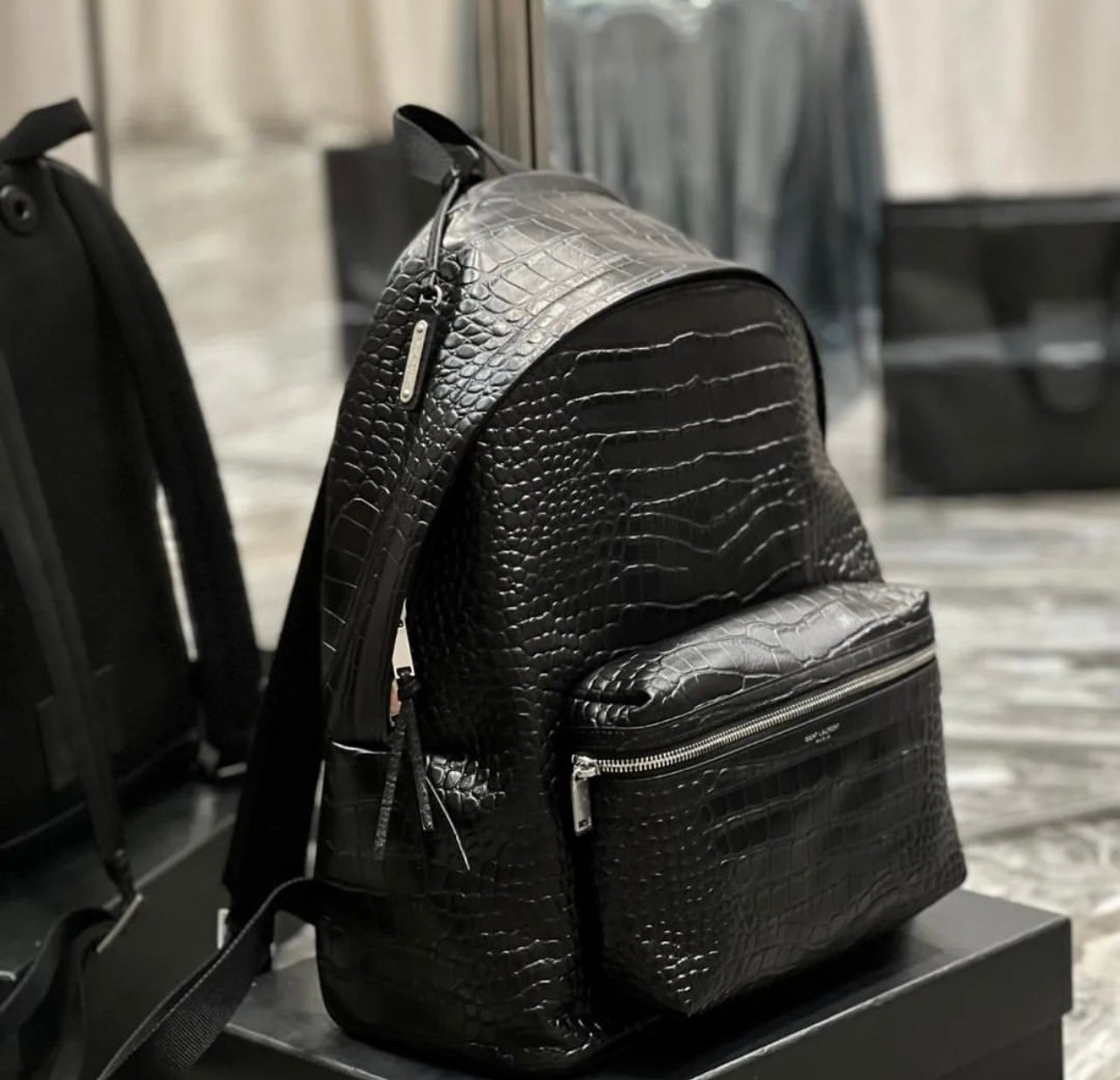 Embossed Leather City Backpack