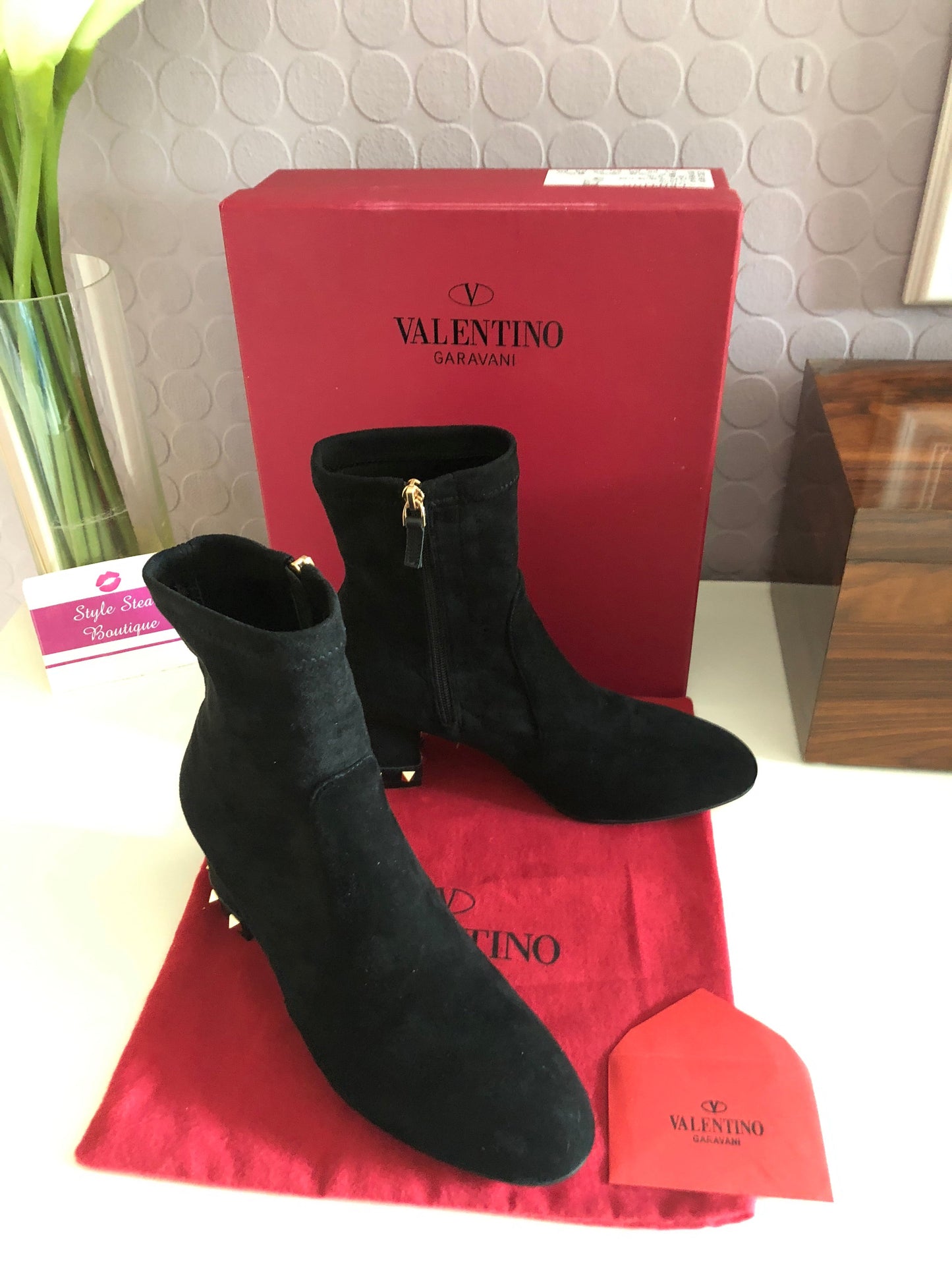 Rockstud Suede Ankle Boots