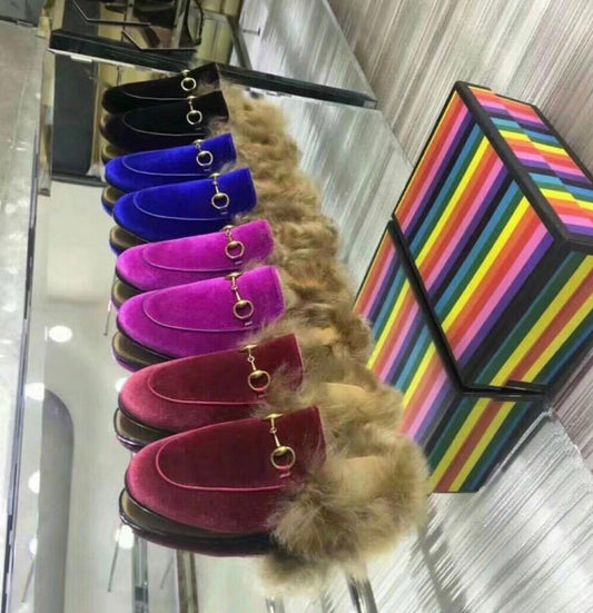 Princetown Velvet Fur Slippers