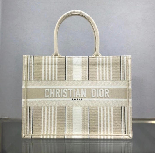 Book Tote Beige Stripes