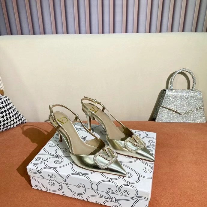 V Logo Crystal Slingback