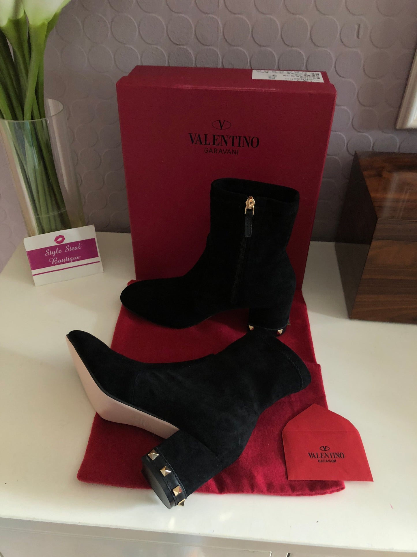 Rockstud Suede Ankle Boots