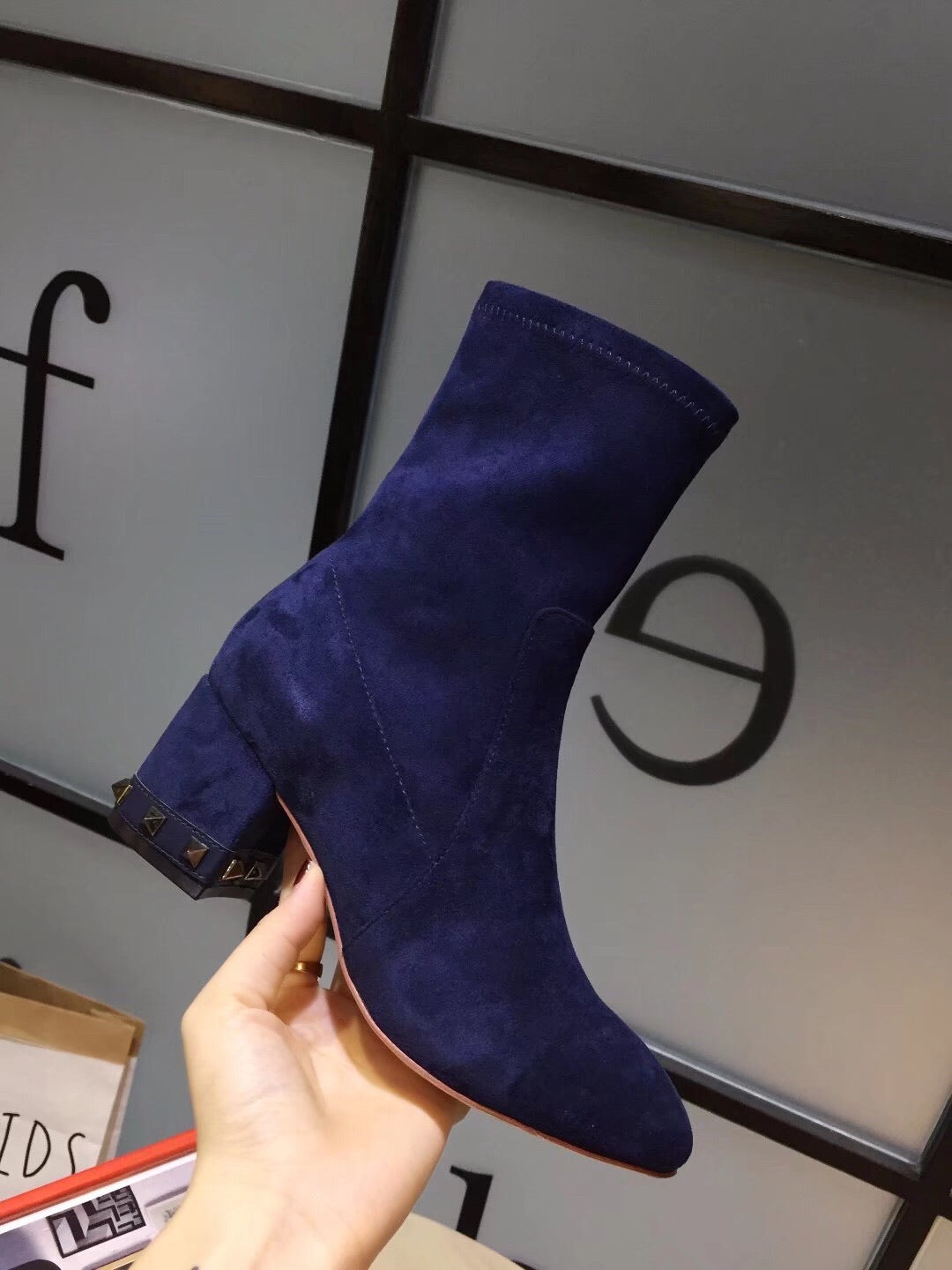 Rockstud Suede Ankle Boots