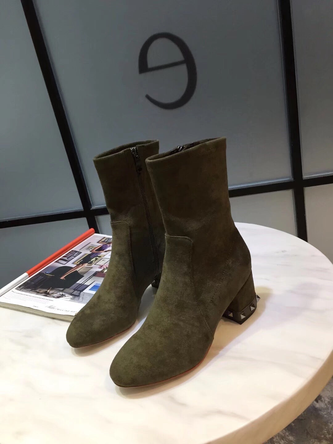 Rockstud Suede Ankle Boots