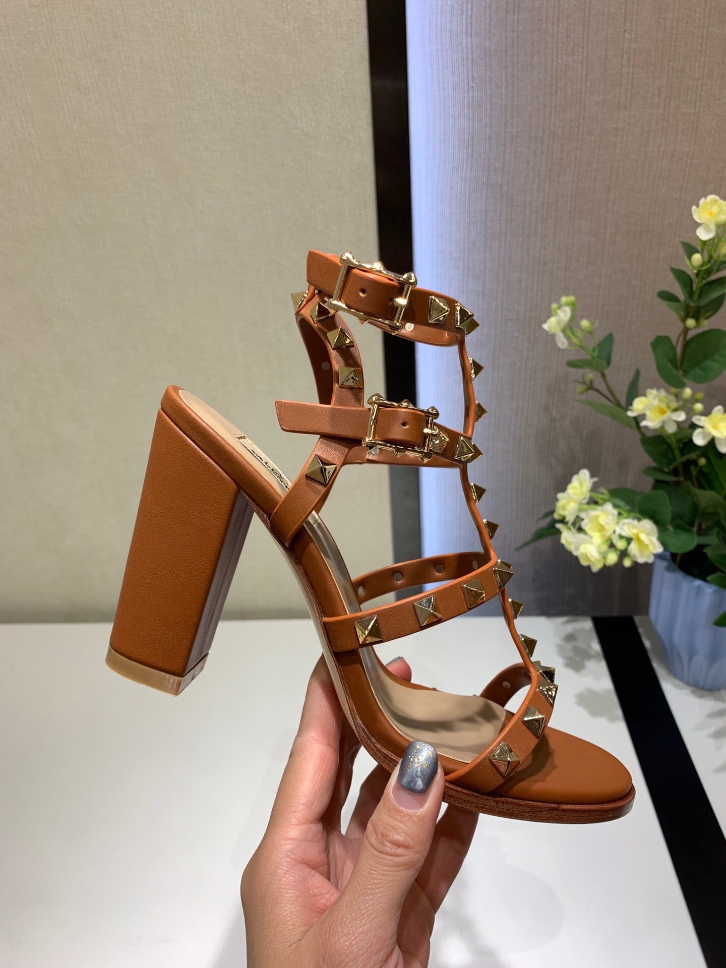 Rockstud Block Heel Sandals